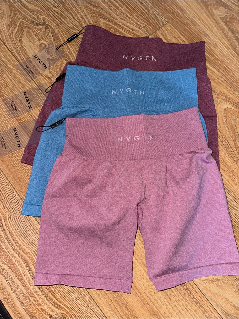 NVGTN XS pro shorts bundle - maroon, pastel pink, sky blue